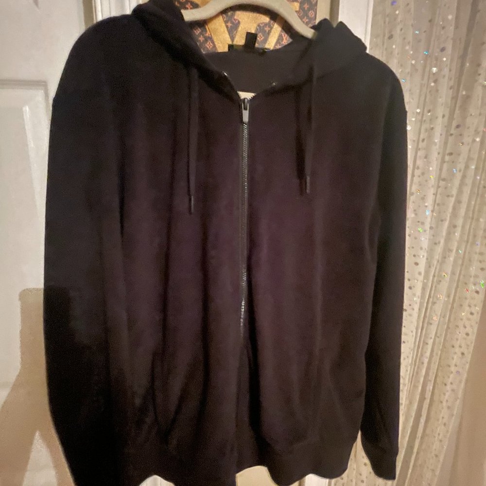 Express Men's Black Solid Terry Full Zip Hoodie S… - image 2